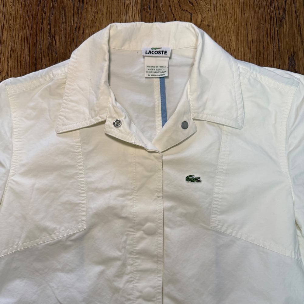 Lacoste Womens Lightweight Snap Front Jacket White Size 38 Embroidered Logo Coat - Picture 2 of 11